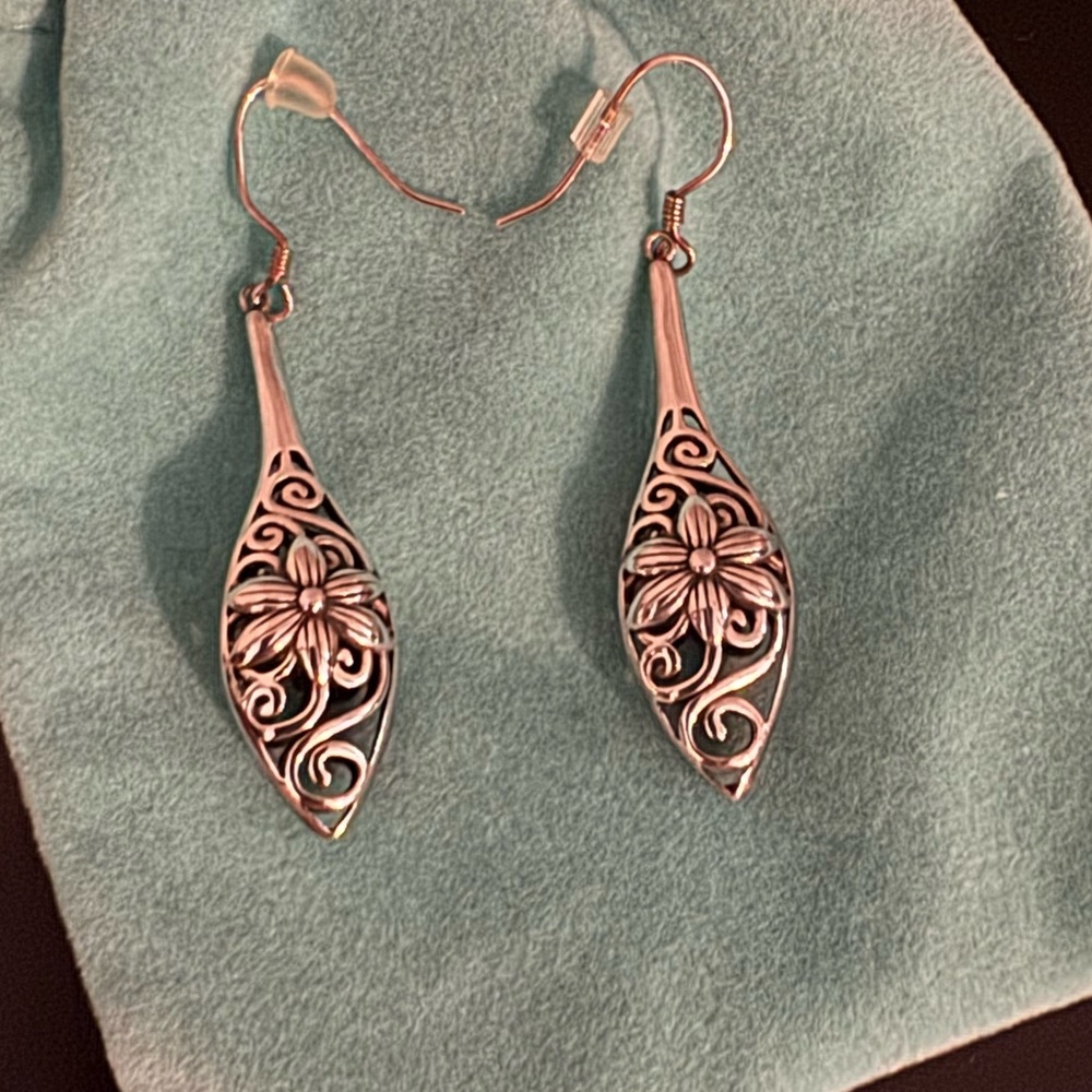 Intricate Sterling Silver Floral Drop Earrings